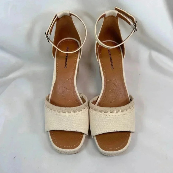 Lucky Brand Size 9.5 Espadrille Platform Sandal Ivory Cork Party - Picture 2 of 10